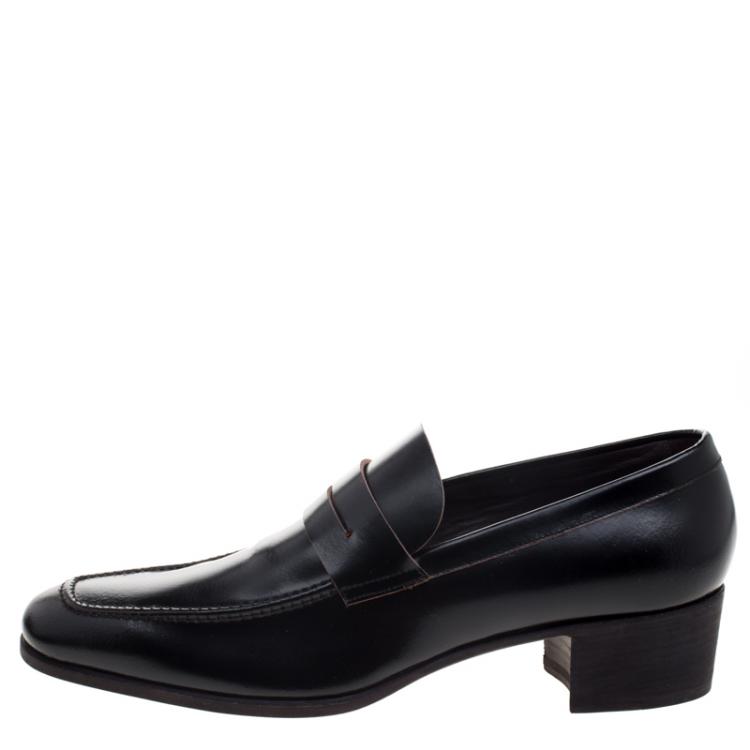 Pre Owned Saint Laurent Paris Black Leather Penny Loafers Size 44
