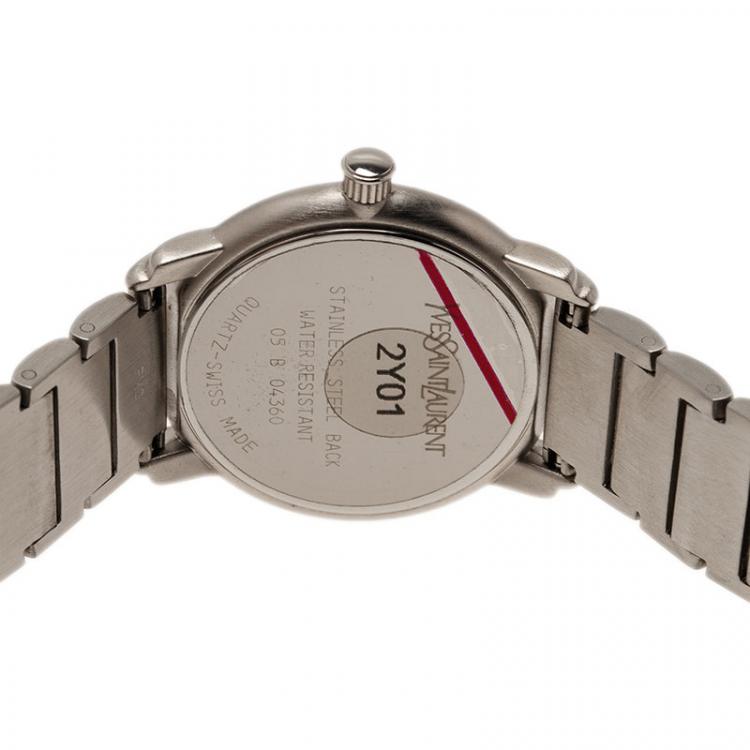 Pre Owned Saint Laurent Paris White Stainless Steel Herrenuhr Men's Wristwatch 36MM