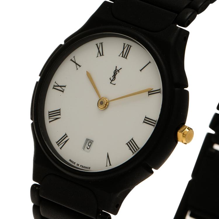 Pre Owned Saint Laurent Paris White Stainless Steel and Ceramic Classic Men's Wristwatch 30MM