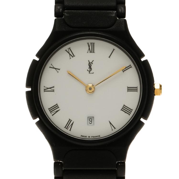 Pre Owned Saint Laurent Paris White Stainless Steel and Ceramic Classic Men's Wristwatch 30MM