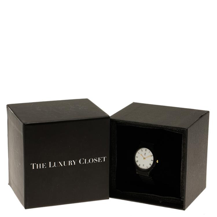 Pre Owned Saint Laurent Paris White Stainless Steel and Ceramic Classic Men's Wristwatch 30MM