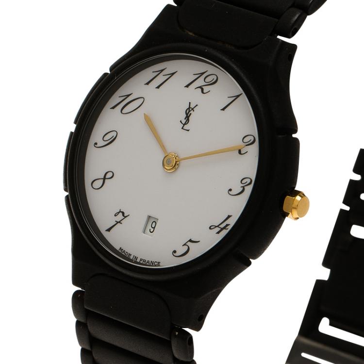 Pre Owned Saint Laurent Paris White Stainless Steel and Ceramic Classic Men's Wristwatch 30MM