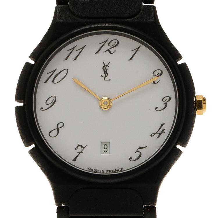 Pre Owned Saint Laurent Paris White Stainless Steel and Ceramic Classic Men's Wristwatch 30MM