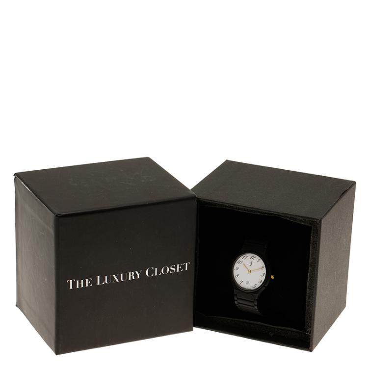 Pre Owned Saint Laurent Paris White Stainless Steel and Ceramic Classic Men's Wristwatch 30MM
