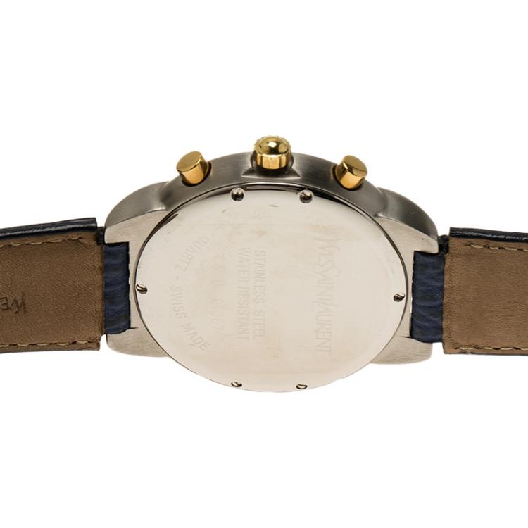 Pre Owned Saint Laurent Paris White Gold-Plated Stainless Steel Classic Men's Wristwatch 40MM