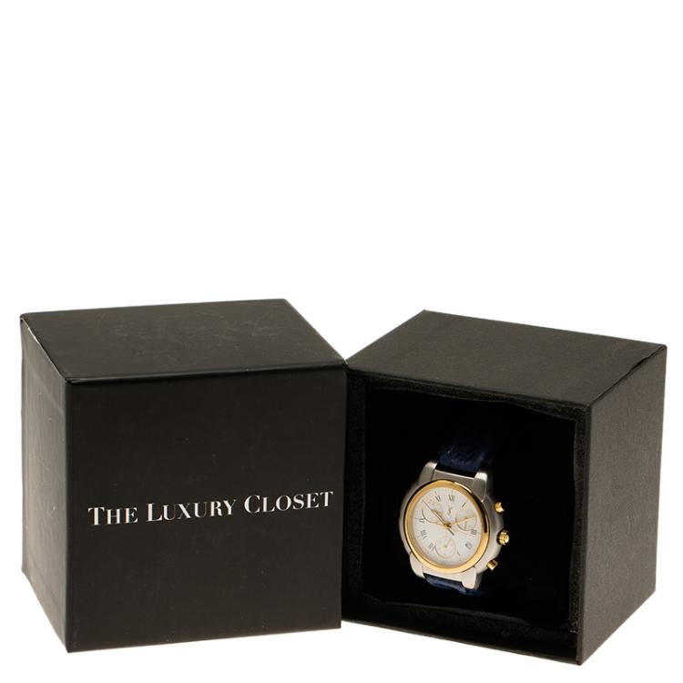 Pre Owned Saint Laurent Paris White Gold-Plated Stainless Steel Classic Men's Wristwatch 40MM