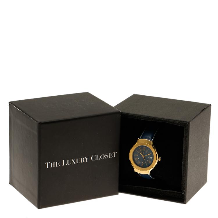 Pre Owned Saint Laurent Paris Blue Gold-Plated Stainless Steel Classic Men's Wristwatch 36MM