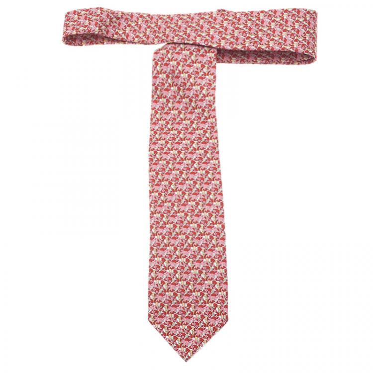 Pre Owned Salvatore Ferragamo Red Animal Print Silk Tie