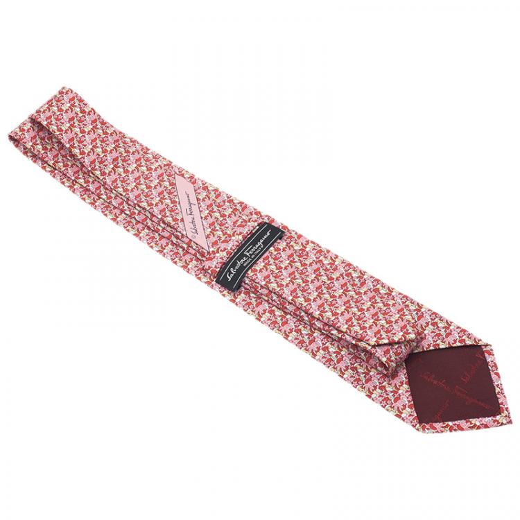 Pre Owned Salvatore Ferragamo Red Animal Print Silk Tie