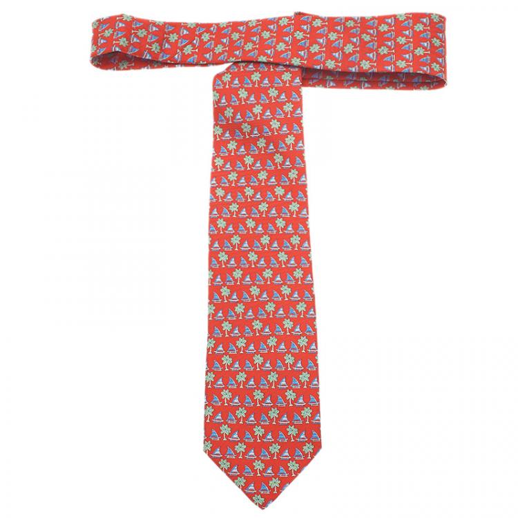 Pre Owned Salvatore Ferragamo Red Printed Silk Tie
