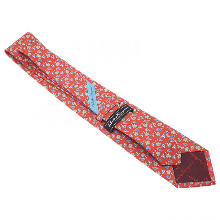 Pre Owned Salvatore Ferragamo Red Printed Silk Tie
