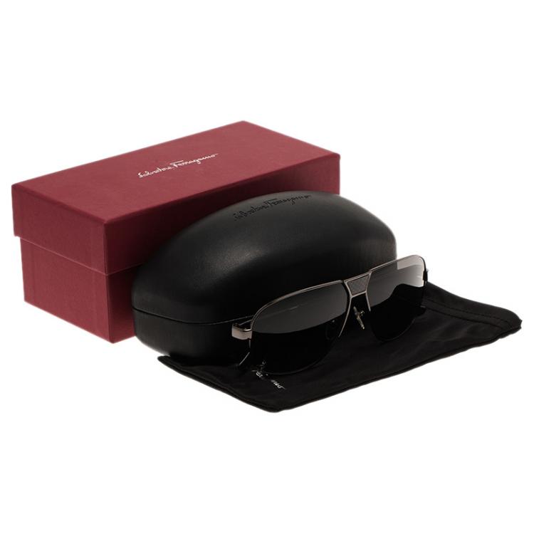 Pre Owned Salvatore Ferragamo Black SF137SP Aviator Sunglasses