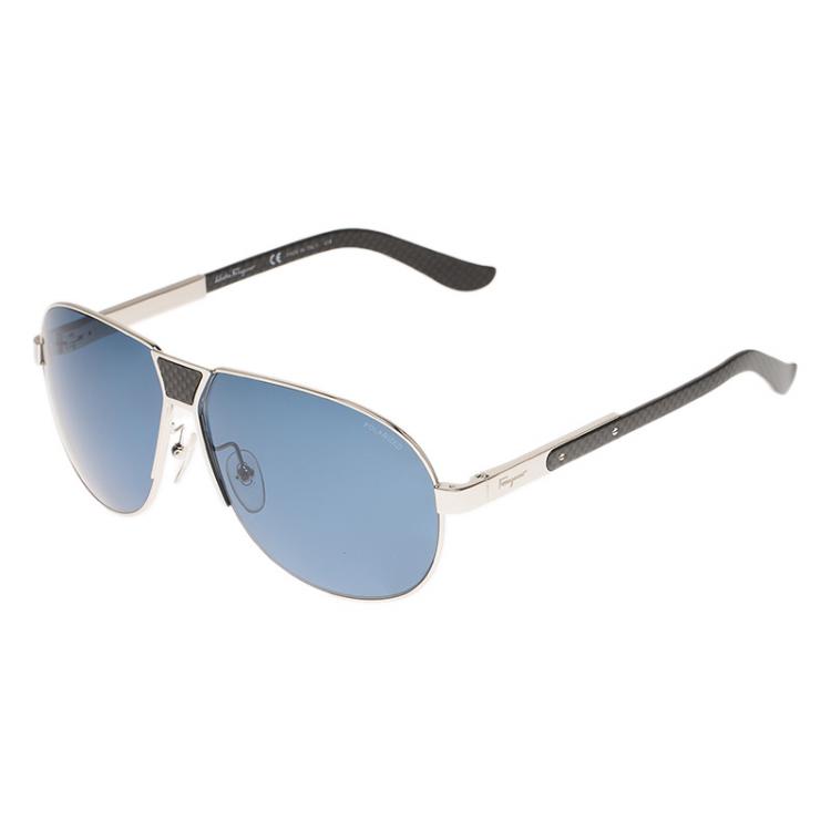 Pre Owned Salvatore Ferragamo Silver SF136SP Aviator Sunglasses