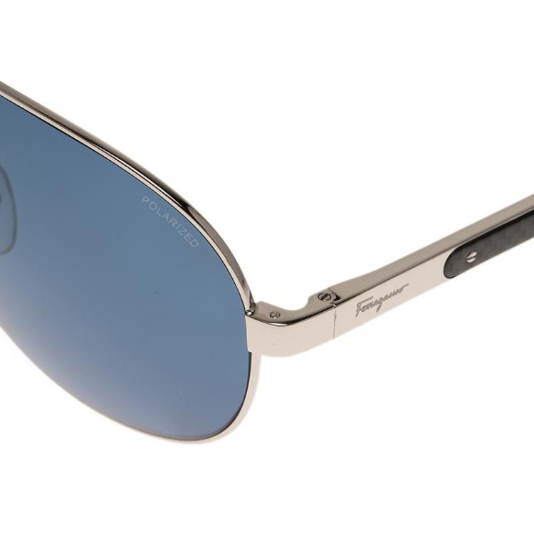 Pre Owned Salvatore Ferragamo Silver SF136SP Aviator Sunglasses