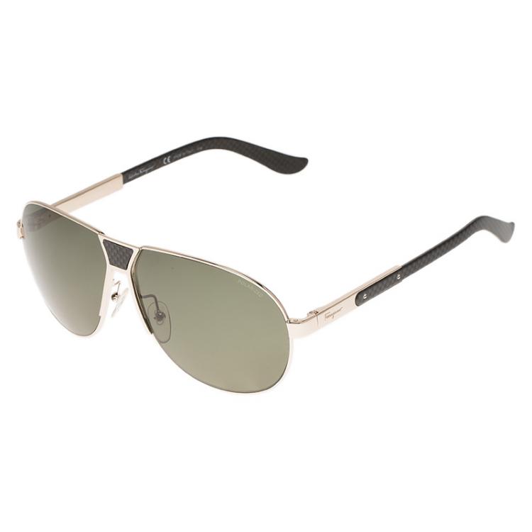 Pre Owned Salvatore Ferragamo Gold SF136SP Aviator Sunglasses