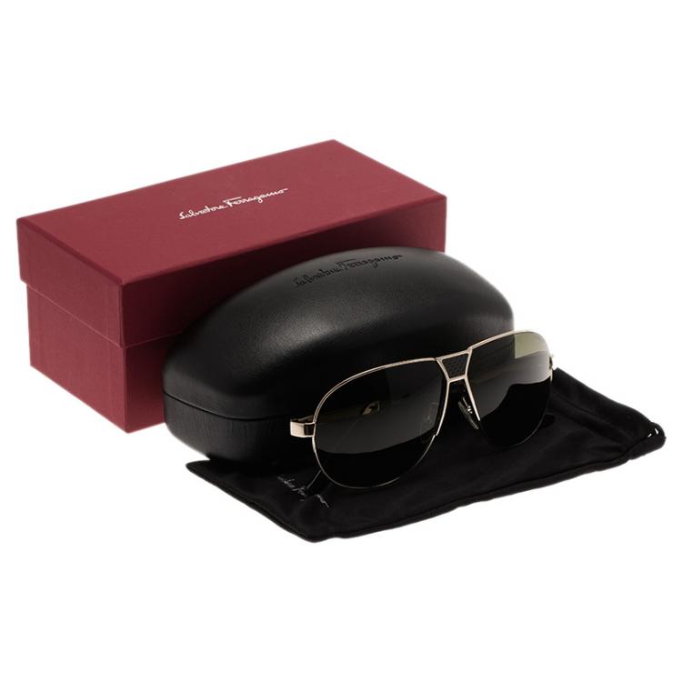 Pre Owned Salvatore Ferragamo Gold SF136SP Aviator Sunglasses