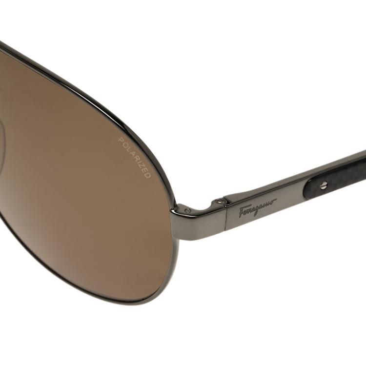 Pre Owned Salvatore Ferragamo Metallic SF136SP Aviator Sunglasses