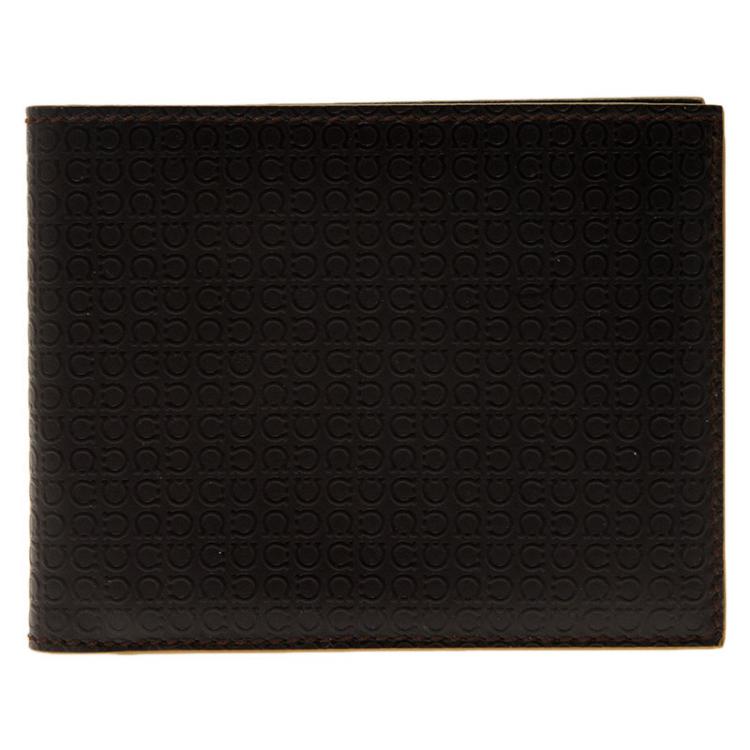 Pre Owned Salvatore Ferragamo Brown Gancio Embossed Bi-Fold Wallet