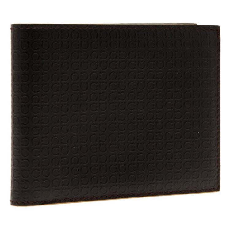 Pre Owned Salvatore Ferragamo Brown Gancio Embossed Bi-Fold Wallet