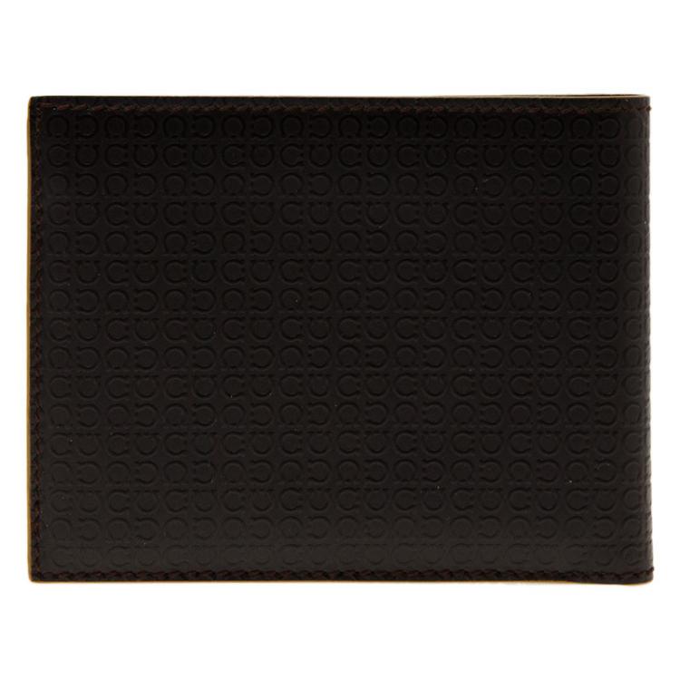 Pre Owned Salvatore Ferragamo Brown Gancio Embossed Bi-Fold Wallet