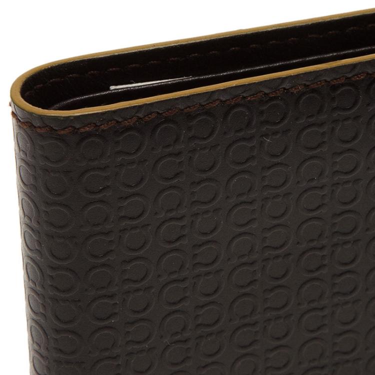 Pre Owned Salvatore Ferragamo Brown Gancio Embossed Bi-Fold Wallet
