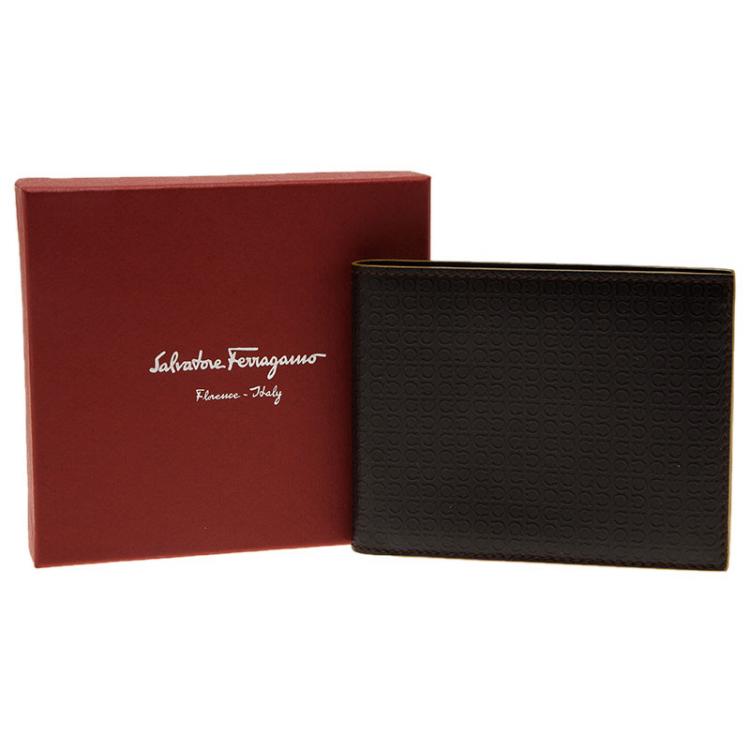 Pre Owned Salvatore Ferragamo Brown Gancio Embossed Bi-Fold Wallet