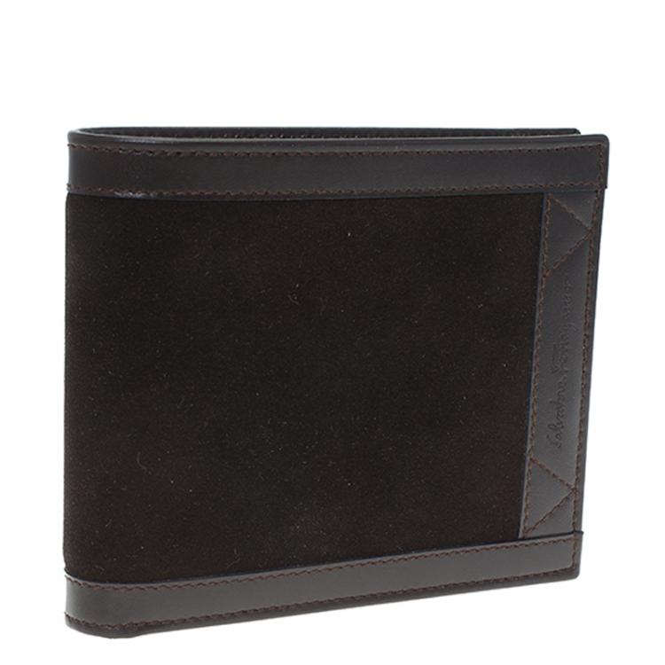 Pre Owned Salvatore Ferragamo Brown Leather and Suede Bi-Fold Wallet