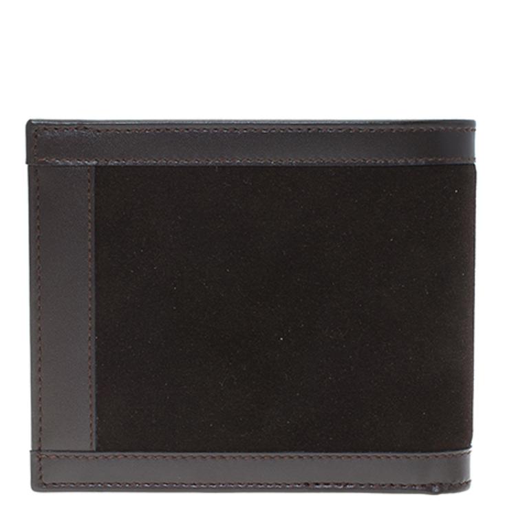 Pre Owned Salvatore Ferragamo Brown Leather and Suede Bi-Fold Wallet