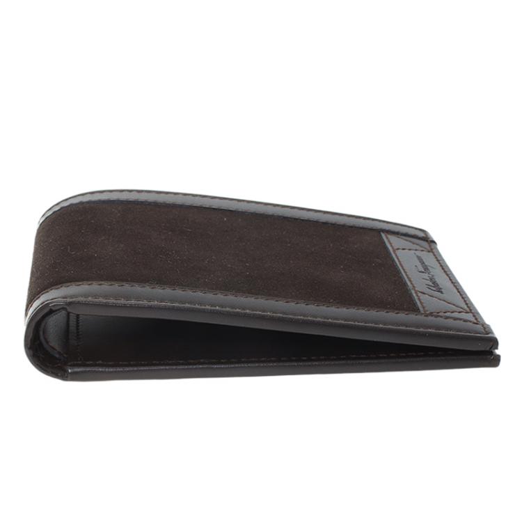 Pre Owned Salvatore Ferragamo Brown Leather and Suede Bi-Fold Wallet