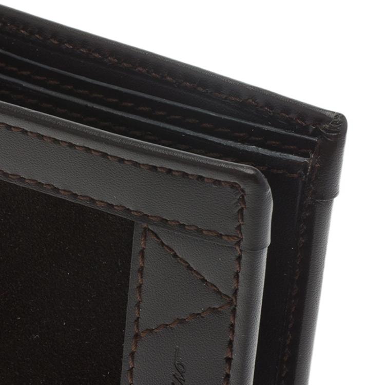 Pre Owned Salvatore Ferragamo Brown Leather and Suede Bi-Fold Wallet