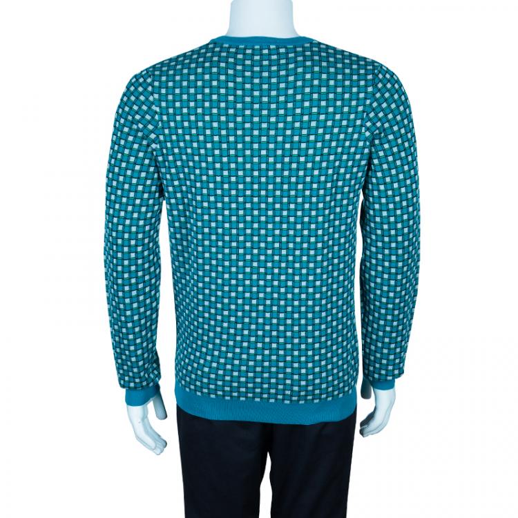Pre Owned Salvatore Ferragamo Men's Turquoise Checked Sweater L