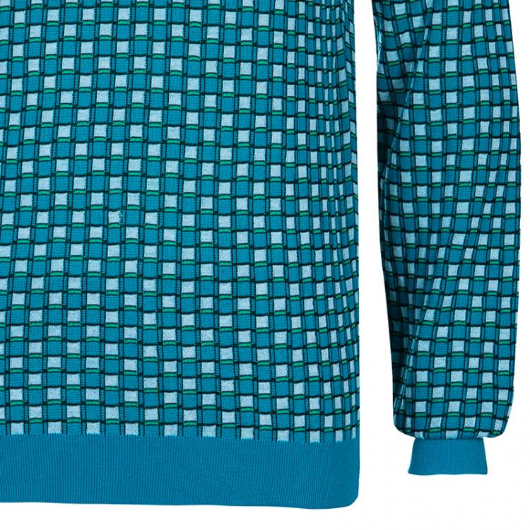 Pre Owned Salvatore Ferragamo Men's Turquoise Checked Sweater L