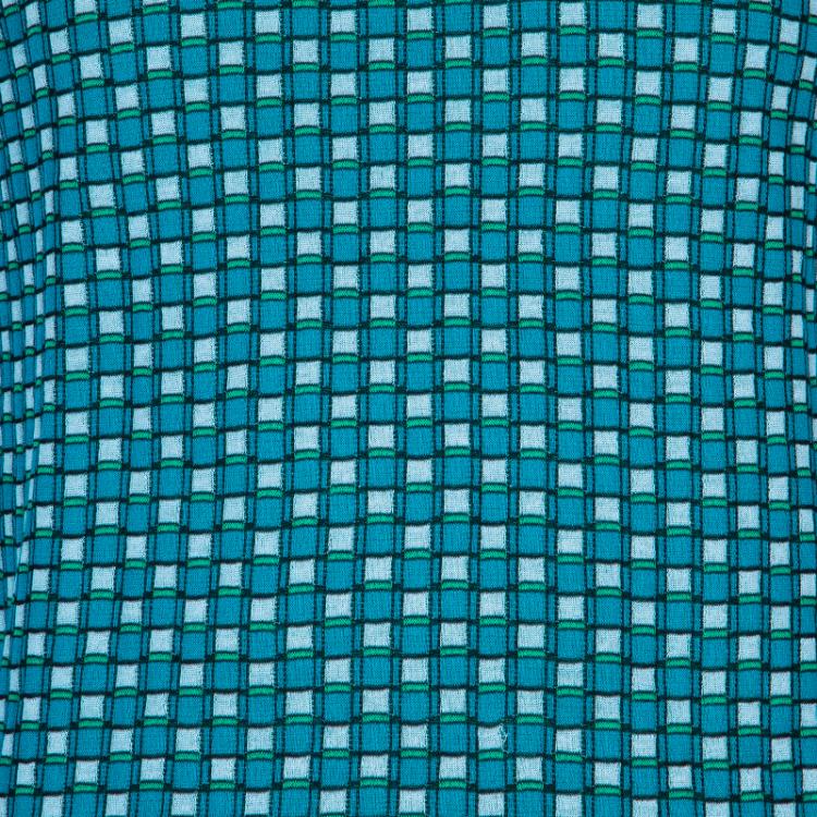 Pre Owned Salvatore Ferragamo Men's Turquoise Checked Sweater L