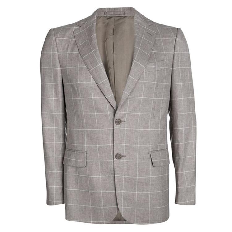 Pre Owned Salvatore Ferragamo Beige Checked Wool  Slim Fit Derby Pant Suit L