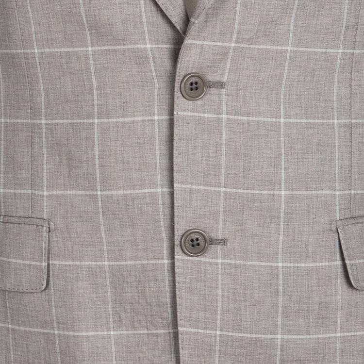 Pre Owned Salvatore Ferragamo Beige Checked Wool  Slim Fit Derby Pant Suit L