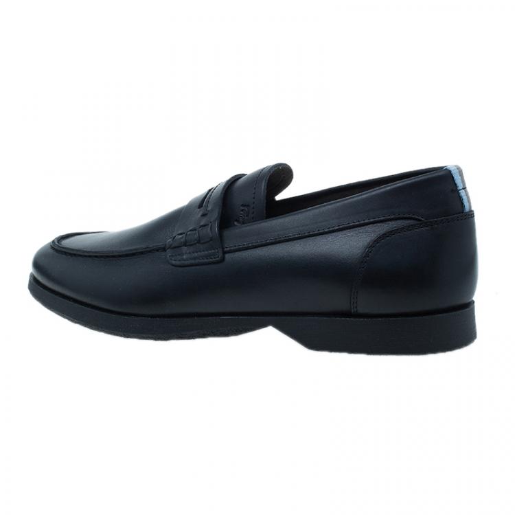Pre Owned Salvatore Ferragamo World Tour Black Leather Penny Loafers Size 42