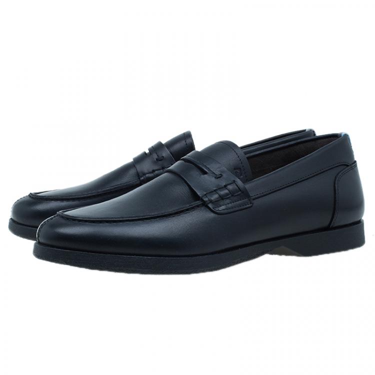 Pre Owned Salvatore Ferragamo World Tour Black Leather Penny Loafers Size 42