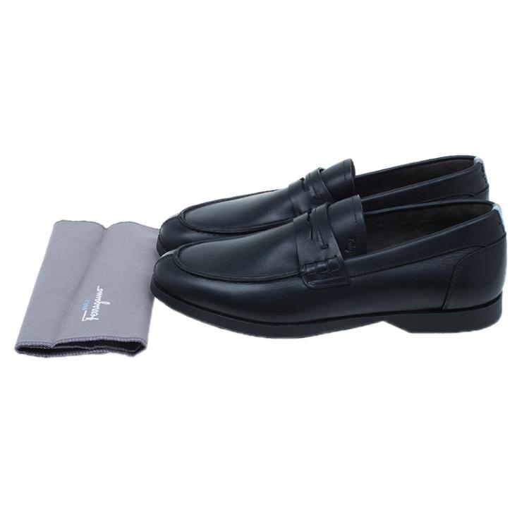Pre Owned Salvatore Ferragamo World Tour Black Leather Penny Loafers Size 42