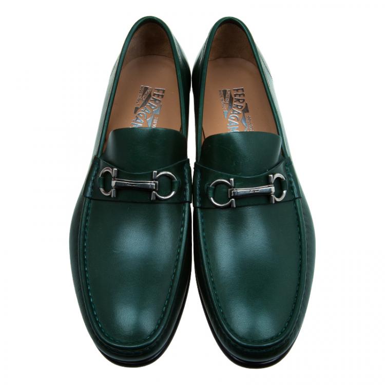 Pre Owned Salvatore Ferragamo Dark Green Gancio Bit Loafers Size 44