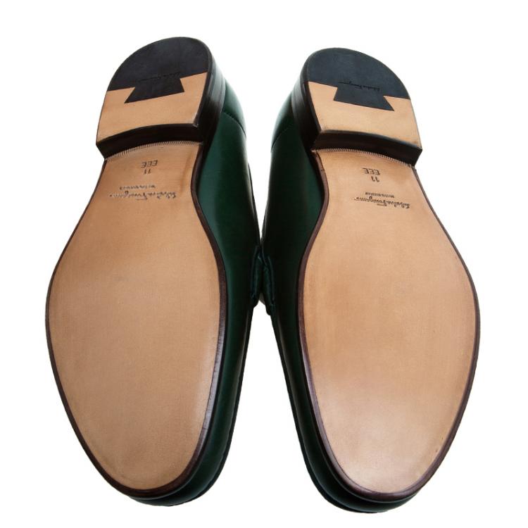 Pre Owned Salvatore Ferragamo Dark Green Gancio Bit Loafers Size 44