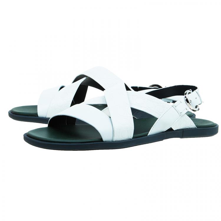 Pre Owned Salvatore Ferragamo White Leather Strap Sandals Size 44