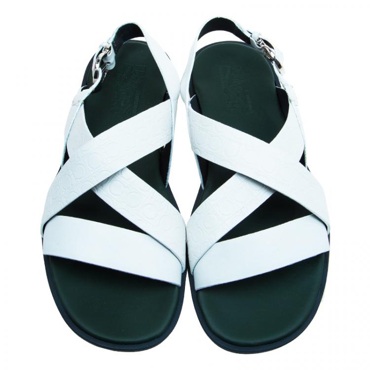 Pre Owned Salvatore Ferragamo White Leather Strap Sandals Size 44