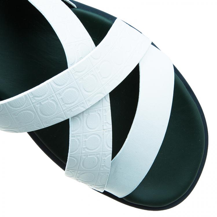 Pre Owned Salvatore Ferragamo White Leather Strap Sandals Size 44