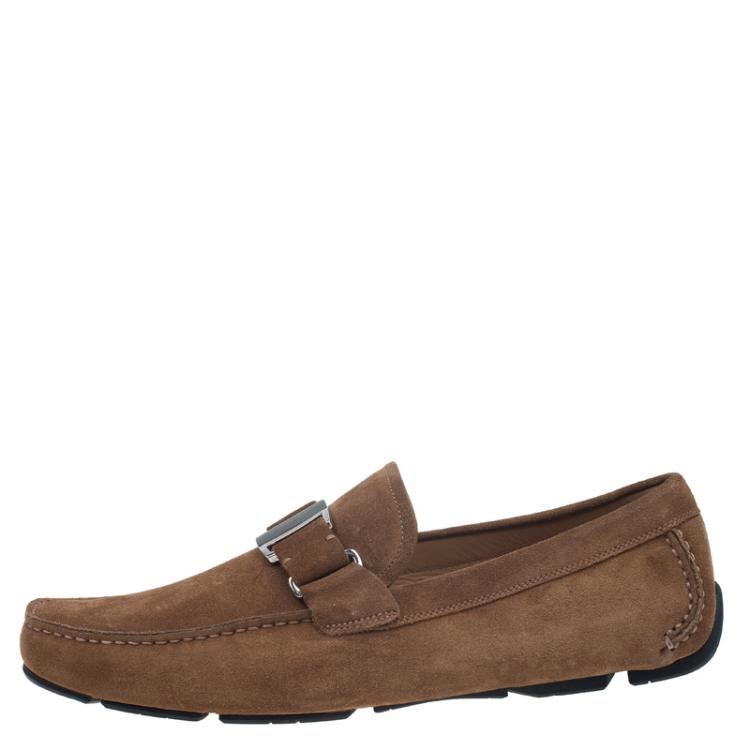 مملوكة مسبقًا Salvatore Ferragamo Brown Suede Ornamented Moccasins Size 42