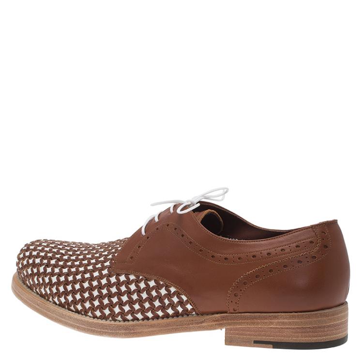 Pre Owned Salvatore Ferragamo Brown Woven Leather Bario Oxfords Size 43.5