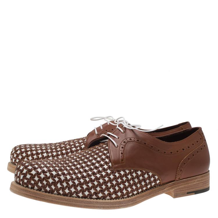 Pre Owned Salvatore Ferragamo Brown Woven Leather Bario Oxfords Size 43.5