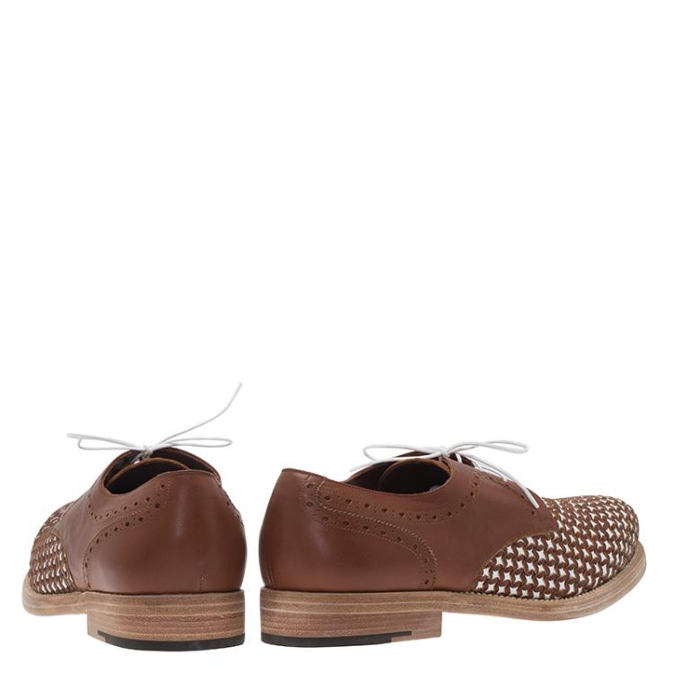Pre Owned Salvatore Ferragamo Brown Woven Leather Bario Oxfords Size 43.5