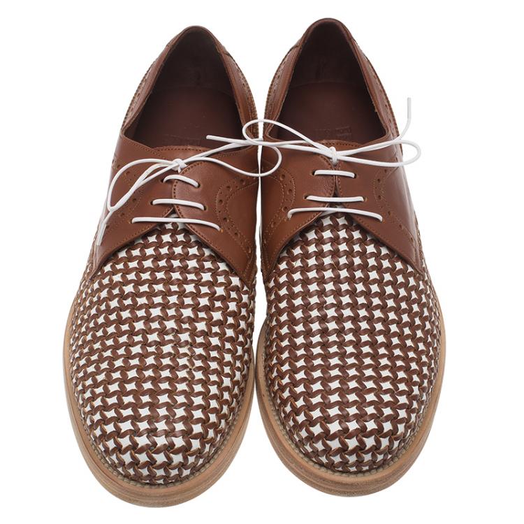 Pre Owned Salvatore Ferragamo Brown Woven Leather Bario Oxfords Size 43.5