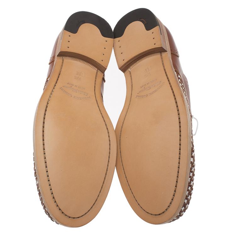 Pre Owned Salvatore Ferragamo Brown Woven Leather Bario Oxfords Size 43.5