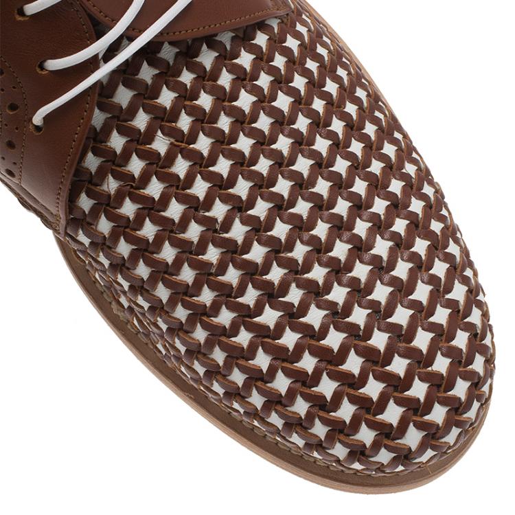 Pre Owned Salvatore Ferragamo Brown Woven Leather Bario Oxfords Size 43.5